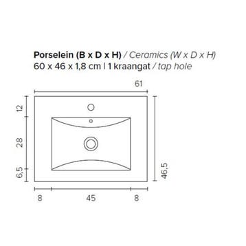 Badkamermeubel Boss & Wessing Pepper Wastafel Porselein Met, Ophalen of Verzenden, Nieuw