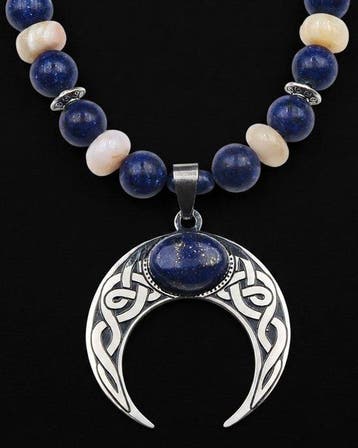 Lapis lazuli - Wicca-ketting - Keltische lunula – Maanzegel