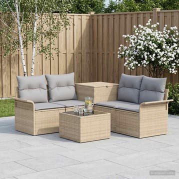 vidaXL Bankstel 6 st 4-Aantal zitplaatsen Beige en Licht, Verzenden, Nieuw, Rotan, 6 zitplaatsen