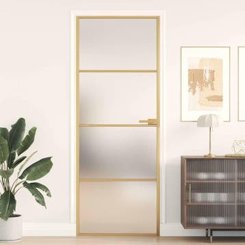 vidaXL Binnendeur smal 76x201,5 cm gehard glas en aluminium, Verzenden, Nieuw