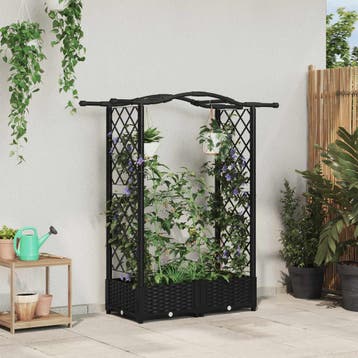 vidaXL Verhoogd Bed met Trellis en Dak Zwart 124 x 40 x 123, Verzenden, Nieuw, Minder dan 60 cm, 60 cm of meer