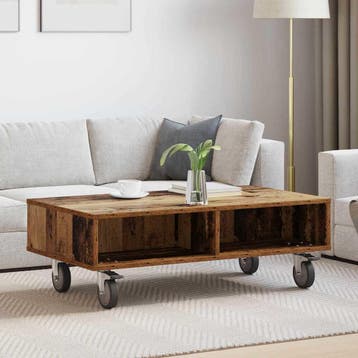vidaXL Bijzettafel met wielen Oudhout 90 x 50 x 30 cm, Huis en Inrichting, 50 tot 100 cm, Verzenden, Nieuw, 50 tot 100 cm