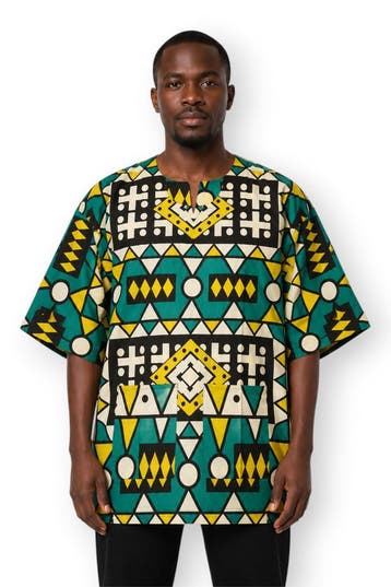 Turquoise Geel Samakaka Dashiki Shirt / Dashiki Jurk - Afrik, Ophalen of Verzenden, Nieuw
