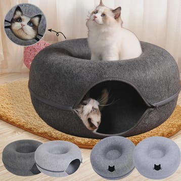 Felt Donut Kattenmand - 2-in-1 Huisje, Tunnel & Speelplek vo