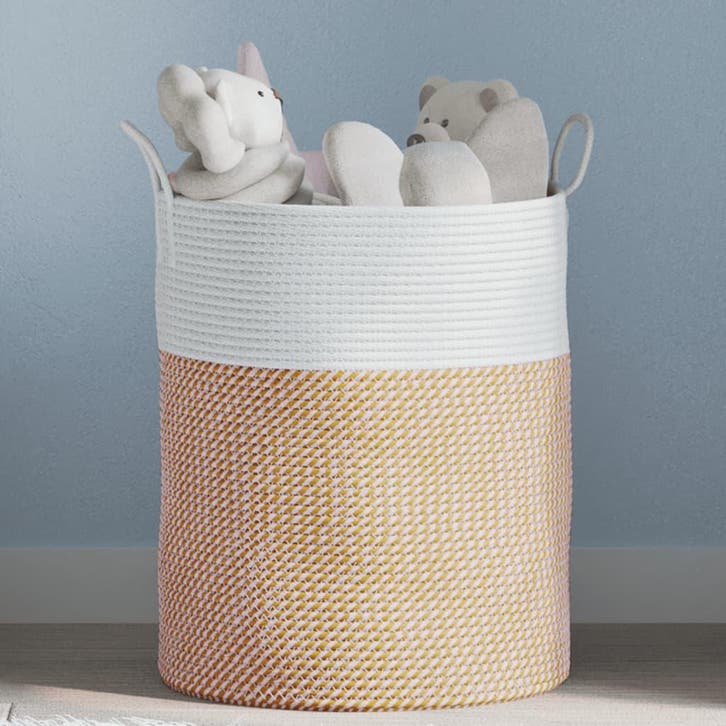 vidaXL Opbergmand Ø 38x46 cm katoen bruin en wit, Huis en Inrichting, Woonaccessoires | Schalen en Manden, Nieuw, Verzenden