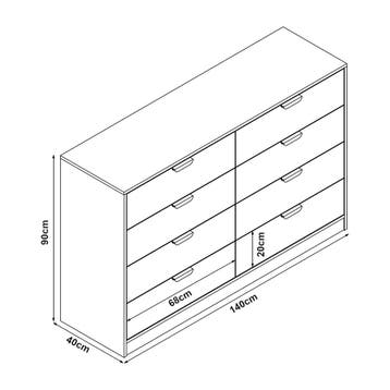 Commode Varkaus ladekast mdf met 8 lades 90x140x40 cm eikenk, Verzenden, Nieuw