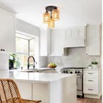 Boho Rotan Plafondlamp – Handgeweven Hanglamp 3 Kappen, Verzenden, Nieuw