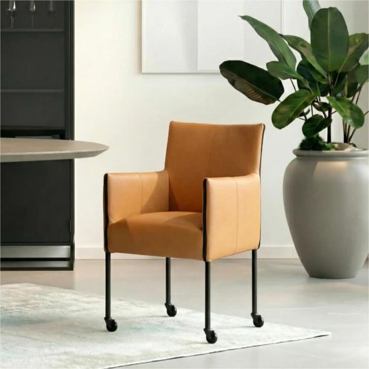 Set van 8 Leren eetkamerstoelen More - Toledo Sabbia, Huis en Inrichting, Stoelen, Nieuw, Leer, Ophalen of Verzenden