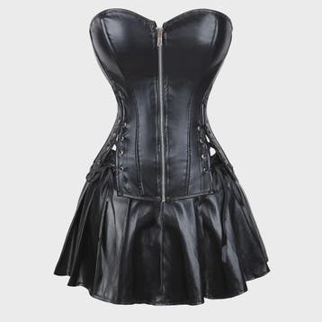 Lederlook Corset met Rok Set - Gothic, Punk & Steampunk Stij, Verzenden