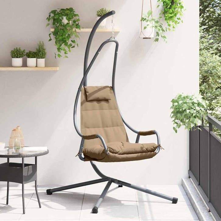 vidaXL Hangende ei-stoel Taupe 94 x 107 x 196,5 cm Staal, Tuin en Terras, Tuinbanken, Nieuw, Metaal, Verzenden