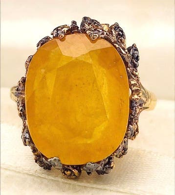 Zonder minimumprijs - Ring - 9 kt. Geel goud, Zilver Saffier, Nieuw