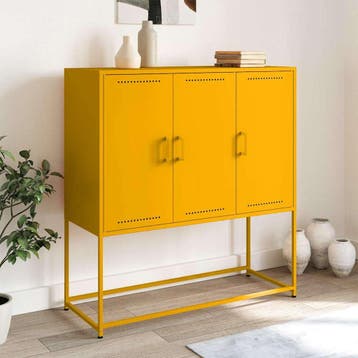 vidaXL buffetkast 100,5x39x107 cm staal mosterdgeel, Minder dan 50 cm, Verzenden, 100 tot 150 cm, Nieuw