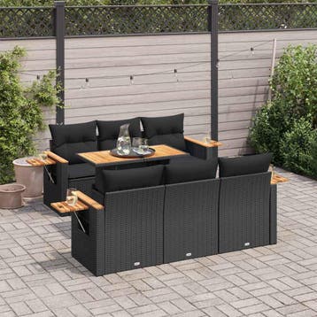 vidaXL 7-delige Loungeset met kussens poly rattan acacia, Verzenden, Nieuw, Loungeset