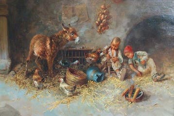 Tito Pellicciotti (1871-1950) - Interno con Bambini e, Antiek en Kunst