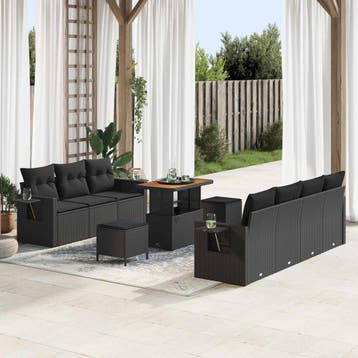 vidaXL Tuin Sofa Set 10 st Zwart poly rattan, Verzenden, Nieuw, Rotan, Meer dan 8 zitplaatsen