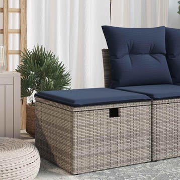 vidaXL Tuinkruk met kussen 55x55x37 cm poly rattan grijs, Verzenden, Nieuw