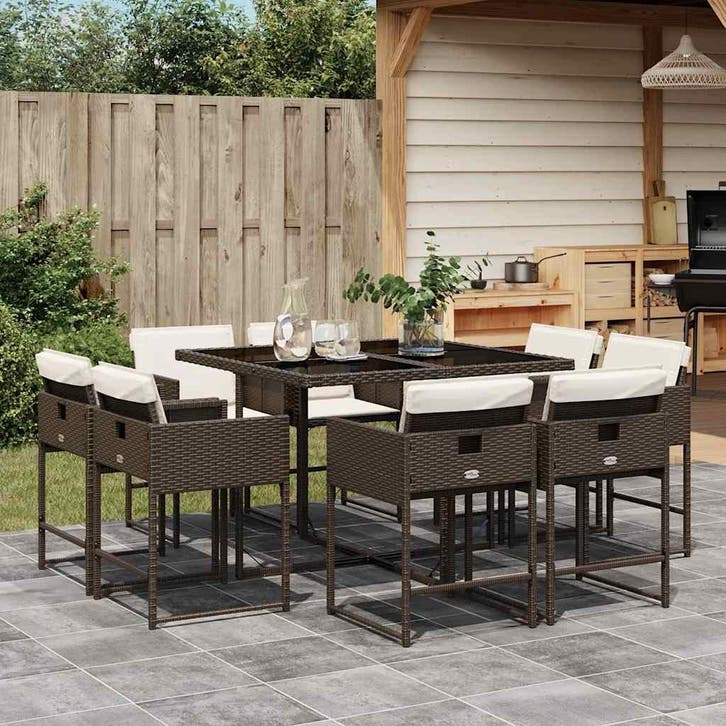 vidaXL 9-delige Tuinset met kussens poly rattan bruin, Tuin en Terras, Tuinsets en Loungesets, Tuinset, Nieuw, 8 zitplaatsen, Verzenden