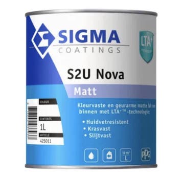 Sigma S2U Nova Matt - WIT - 1 liter, Wit, Nieuw, Ophalen of Verzenden, Verf