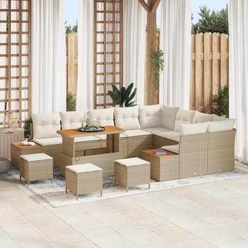 vidaXL Tuinbankenset 13 st 12-Aantal zitplaatsen Beige en, Verzenden, Nieuw, 3 zitplaatsen