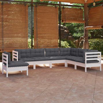vidaXL 7-delige Loungeset met kussens massief grenenhout wit, Verzenden, Nieuw, 7 zitplaatsen, Loungeset