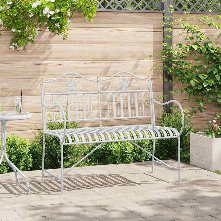 vidaXL Tuinbank Antiek wit 103,5 x 59 x 89 cm Staal, Tuin en Terras, Tuinbanken, Nieuw, Metaal, Verzenden