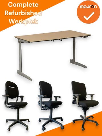 Refurbished Complete Werkplek -  Ahorn trespa blad - Elektri, Werkplek, Ophalen of Verzenden, Gebruikt, Bureau