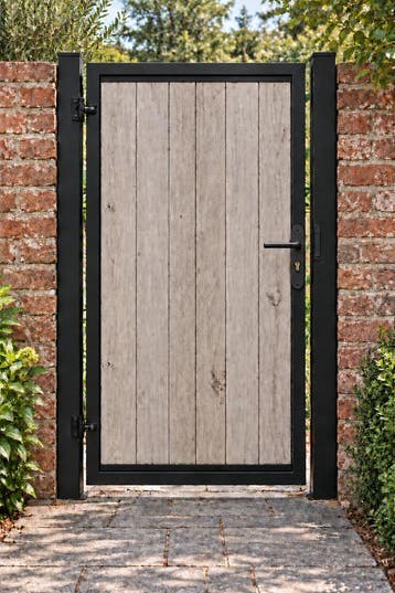 Luxe stalen poortdeuren met composiet  planken, Tuin en Terras, Nieuw, Composiet, Looppoort
