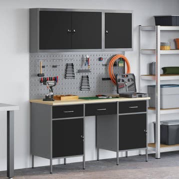 vidaXL Werk kast met lade 8 st Zwart Engineered hout en, Doe-het-zelf en Verbouw, Verzenden, Nieuw