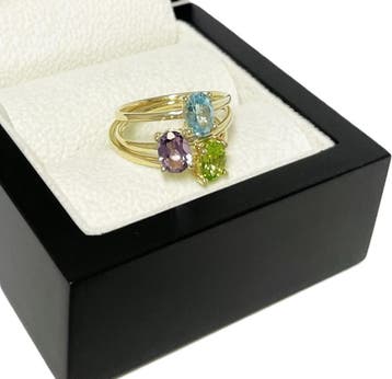 Set - 3 Gouden Solitair Ringen Topaas Peridoot Amethist, Ophalen, Nieuw, 17 tot 18, Met edelsteen