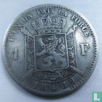 België 1 franc 1869, Verzenden, Losse munt, Zilver