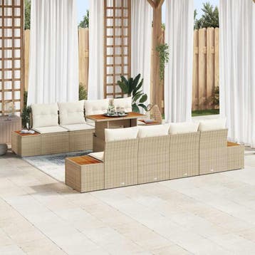 vidaXL Tuinbankenset 9 st Beige poly rattan, Verzenden, Nieuw, Rotan, Meer dan 8 zitplaatsen