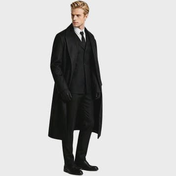 Compleet Heren Zwart Kostuum: Lange Trenchcoat, Vest, Shirt,, Verzenden, Nieuw