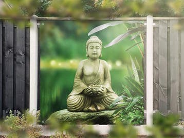 NR 1419: Tuinposter Boeddha groen 180x180cm, Nieuw