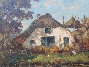 Martinus Josephus Nefkens (1866 -1941 ) - Boerderijlandschap, Antiek en Kunst, Kunst | Schilderijen | Klassiek