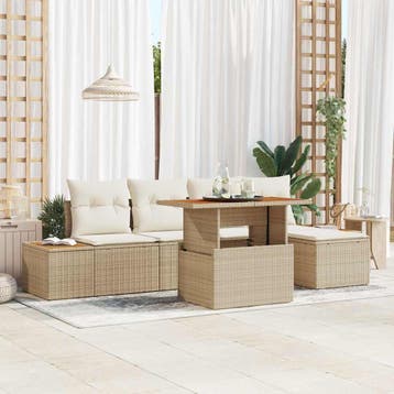 vidaXL Tuinbankenset 6 st Beige en Crème, Verzenden, Nieuw, Rotan, 6 zitplaatsen