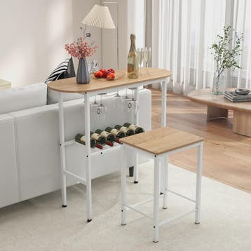 Compacte Bartafel Set met 2 Barkrukken, Wijnglashouders en F, Verzenden, Nieuw
