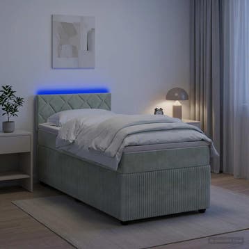 vidaXL Boxspring Bed met Matras en LED Lichtgrijs 90 x 190, Verzenden, Nieuw, Eenpersoons, Stof