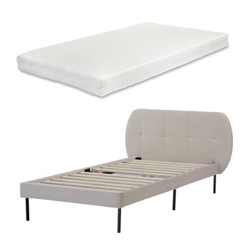 Gestoffeerd bed Porvoo met bedbodem en matras 90x200 cm beig, Huis en Inrichting, Slaapkamer | Bedden, Verzenden, Nieuw