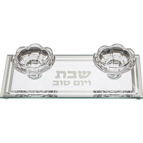 Shabbats kandelaars op schotel, prachtige set van glas m..., Huis en Inrichting, Woonaccessoires | Kandelaars en Kaarsen