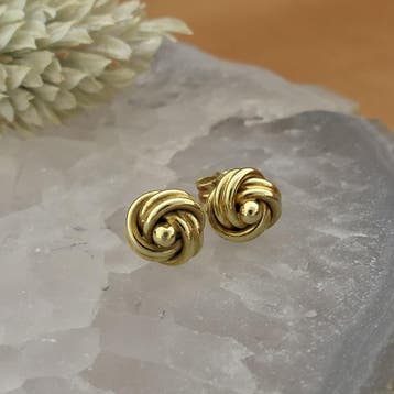 Vintage gouden knoop oorstekers (Oorbellen), Ophalen of Verzenden, Gebruikt, Goud, Goud