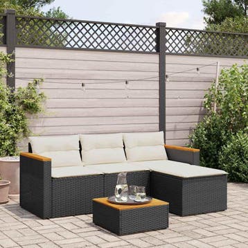 vidaXL 3-delige Loungeset met kussens poly rattan zwart, Verzenden, Nieuw, Loungeset