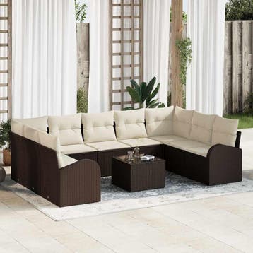 vidaXL Bankstel 10 st 9-zits Bruin poly rattan, Verzenden, Nieuw, Meer dan 8 zitplaatsen