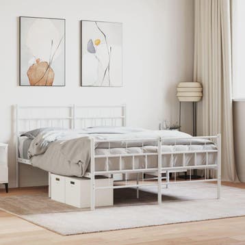 vidaXL Bedframe met hoofd- en voeteneinde metaal wit 120x200, Verzenden, Wit, Nieuw, Twijfelaar