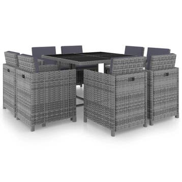 vidaXL 9-delige Tuinset met kussens poly rattan antraciet, Verzenden, Nieuw, Meer dan 8 zitplaatsen, Tuinset
