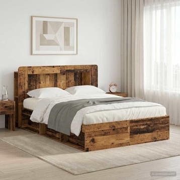 vidaXL Bedframe met opslag Oud hout 135 x 190 cm Bewerkt, Bruin, Verzenden, Nieuw, Twijfelaar