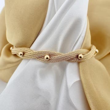 Vintage gouden gevlochten vossenstaart schakelarmband, Ophalen of Verzenden, Gebruikt, Goud, Goud