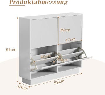 Schoenenkast - Schoenenrek - 99x24x91 cm - Wit - UEV, Verzenden, Zo goed als nieuw