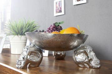 Design fruitschaal SKULL 35cm zilveren aluminium, Huis en Inrichting, Ophalen of Verzenden, Nieuw