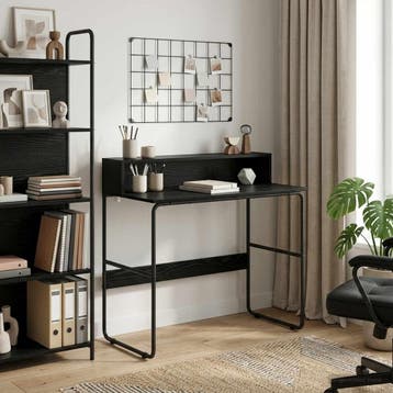 vidaXL Bureau met opbergruimte Zwart eiken 100 x 50 x 91 cm, Verzenden, Nieuw