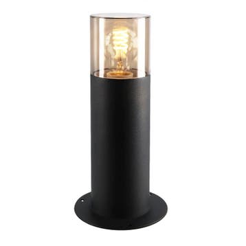 Zwarte staande buitenlamp Sanel, Smoke glas, 30cm, Ophalen of Verzenden, Nieuw, Aluminium, Staande lamp